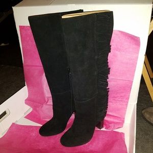 NWT Black Suede Fringe Boots